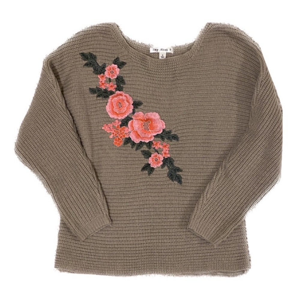 Floral Embroidered Sweater Taupe